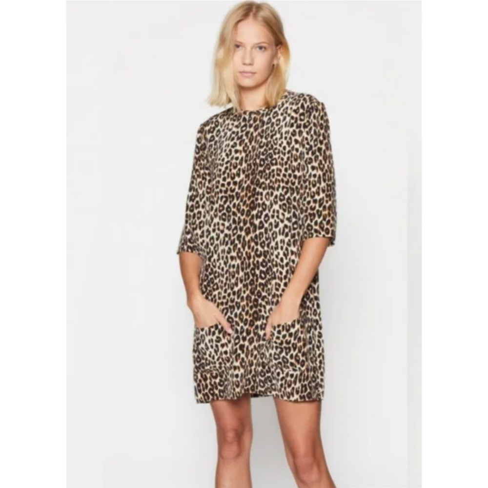 Equipment Femme Aubrey Silk Dress Womens Sz M Brown Black Pockets Leopard Print